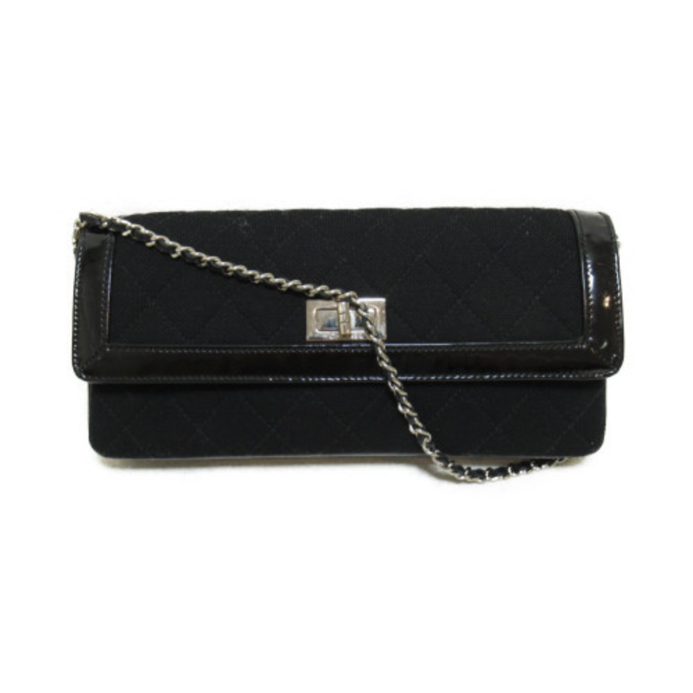 Chanel Chain Shoulder Bag Cotton Enamel Black